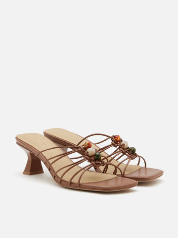 PAZZION, Shevone Bead Knot Sandal Heels, Brown